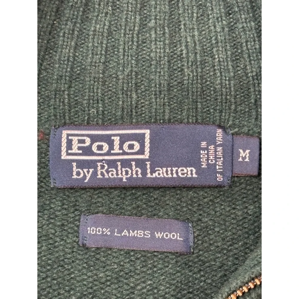Polo Ralph Lauren Mens Green 100% Lambswool Quarter Zip Sweater Size M
